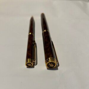 Waterman Brown Tortoise Gold-Toned Twist Ballpoint + 18K 750 Ideal Fountain Pen